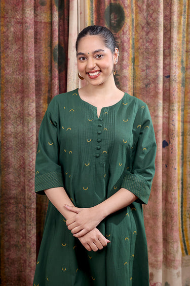 Palm Green Dobby Buti South Cotton Women Ankle Kurta Long Sleeves WAKLS252C45