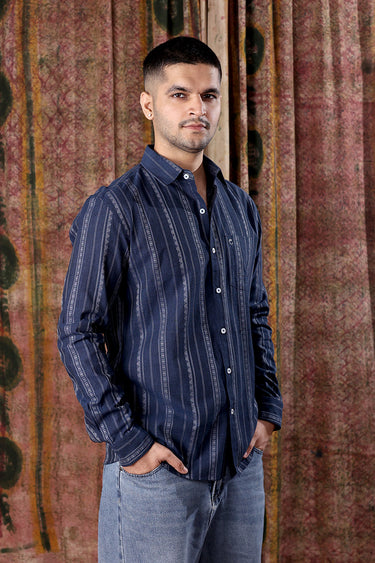 Denim Blue Dobby South Cotton Men Shirt Full Sleeves MSHFS251C14