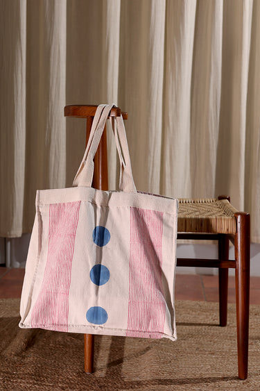 Ivory Hand Block Print Duck Cotton Tote Bag TOTBG252C9