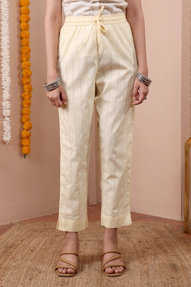 Cream Hand Dyed Dobby Stripe Women Ankle Pant WAKPT252C23
