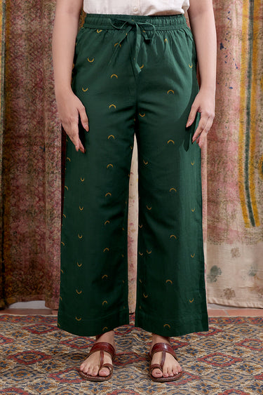 Palm Green Dobby Buti South Cotton Women Flared Pant WFLPT252C70