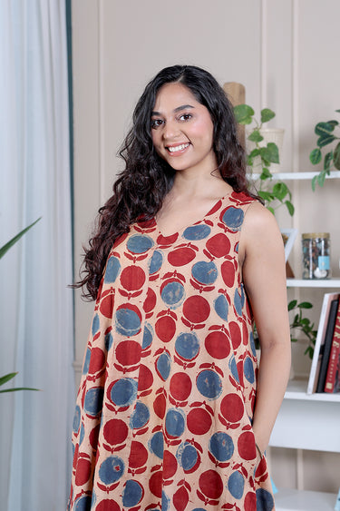 Rust Ajrakh Cotton Women Maxi Dress