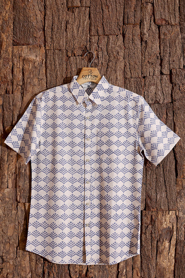 Dark Blue Sanganeri Cotton Linen Men Shirt Half Sleeves MSHHS253C4