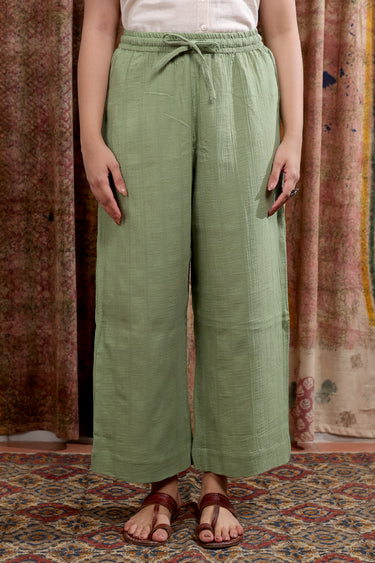 Fern Green Hand Dyed Cotton Double Cloth Women Flared Pant WFLPT252C60