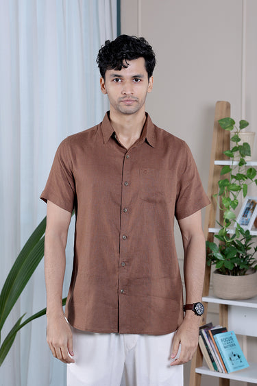 Walnut Brown Dyed Lyocell Linen Men Shirt