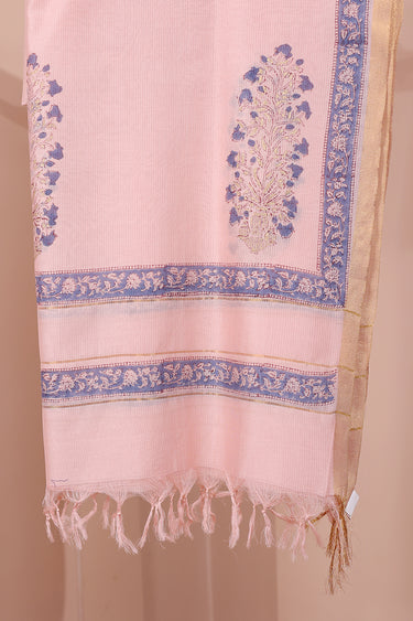 Pastel Pink Sanganeri Rib Chanderi Silk Dupatta