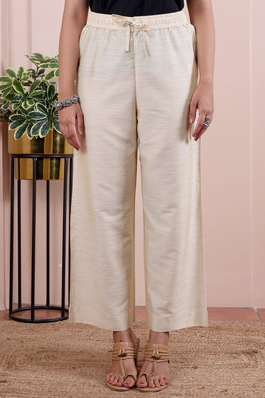 Ivory Hand Dyed Art Silk Slub Women Flared Pant WFLPT10243