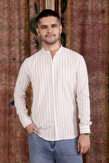 Beige Stripes Amber Cotton Men Shirt Full Sleeves MSHFS251C6