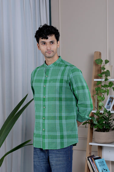 Fern Green Checks South Cotton Men Shirt