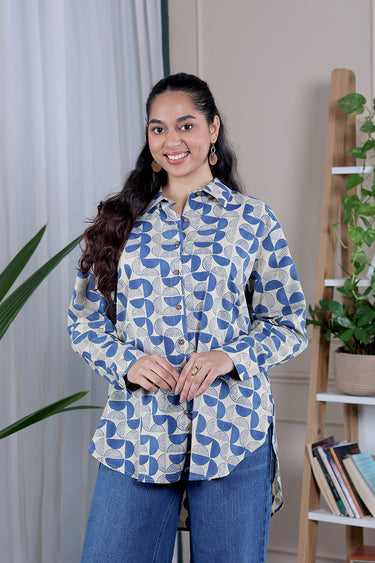 Royal Blue Bagru Cotton Women Shirt