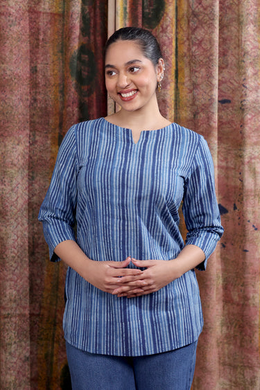 Indigo Dhabu Cotton Women Kurti Long Sleeves WKILS253C36