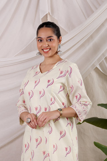 Butter Yellow Sanganeri Cotton Dobby Women Long Kurta