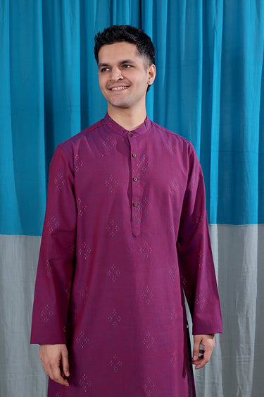 Wine Dobby South Cotton Men Long Kurta