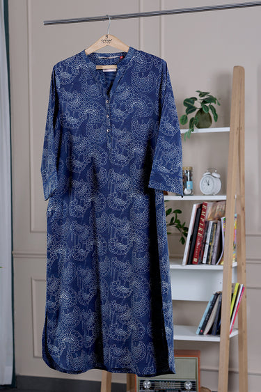 Indigo Ajrakh Cotton Women Long Kurta