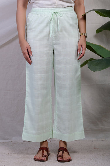 Pastel Green Stripes Cotton Dobby Women Flared Pant