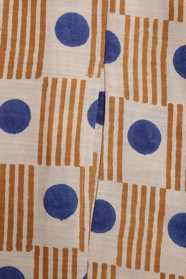 Blue Brown Bagru Cotton Slub Women Midi Dress