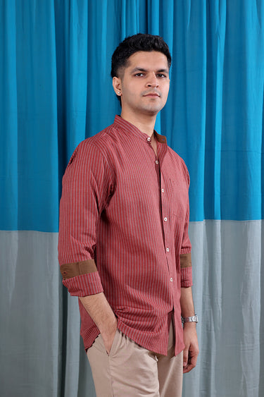 Rust Brown Stripes South Cotton Men Shirt