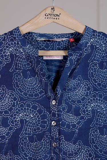 Indigo Ajrakh Cotton Women Long Kurta