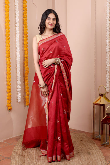 Deep Red Jaquard Banarasi Silk Saree SAREE252C14
