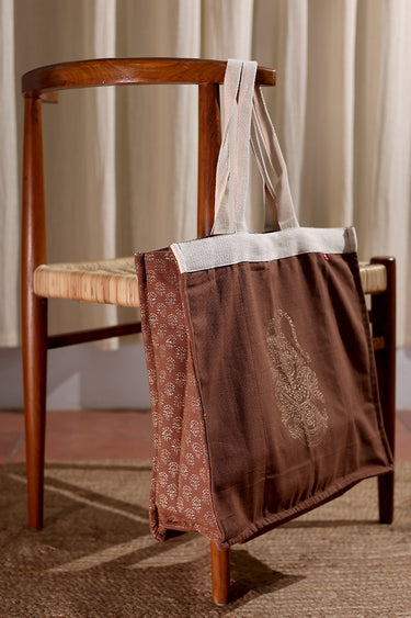 Brown Hand Block Print Duck Cotton Tote Bag TOTBG252C13