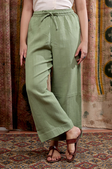 Fern Green Hand Dyed Cotton Double Cloth Women Flared Pant WFLPT252C60