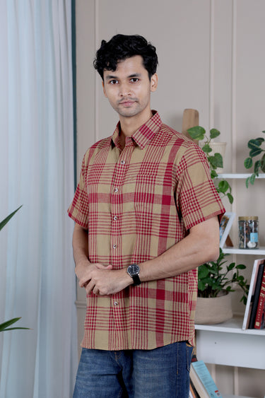 Brown Maroon Checks South Cotton Men Shirt