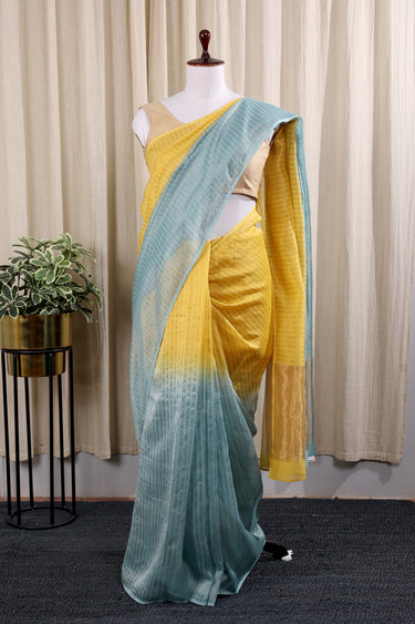 Mustard Blue Ombre Chanderi Zari Stripes Saree SAREE252C130
