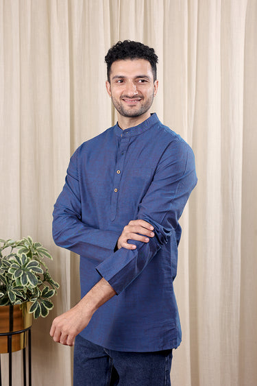 Violet Yarn Dyed South Cotton Men Short Kurta Full Sleeves MSKFS252C44