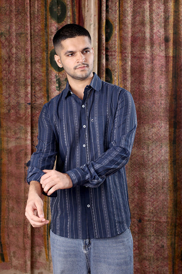 Denim Blue Dobby South Cotton Men Shirt Full Sleeves MSHFS251C14