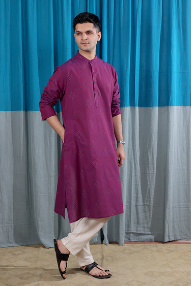 Wine Dobby South Cotton Men Long Kurta