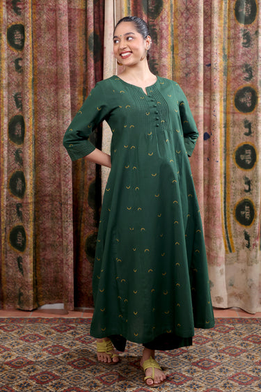 Palm Green Dobby Buti South Cotton Women Ankle Kurta Long Sleeves WAKLS252C45