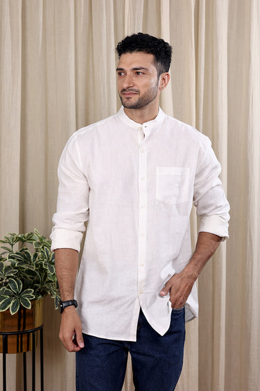 White Hand Dyed Cotton Linen Men Shirt Full Sleeves MSHFS252C6