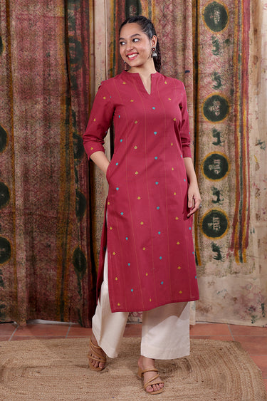 Maroon Dobby Buti South Cotton Women Long Kurta