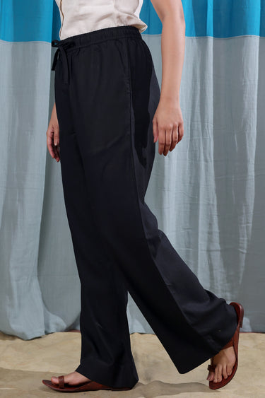 Black Dyed Viscose Flax Women Wide Leg Pant WWLPT253C5