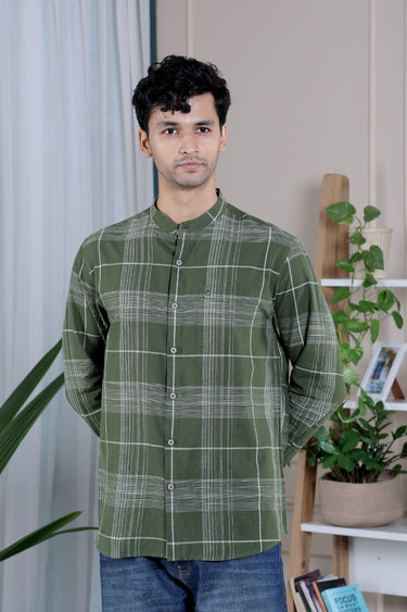 Army Green Checks South Cotton Men Shirt