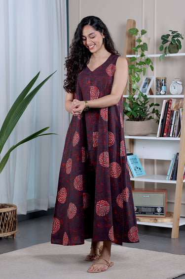 Indigo Ajrakh Cotton Women Maxi Dress