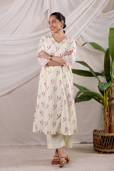 Butter Yellow Sanganeri Cotton Dobby Women Long Kurta