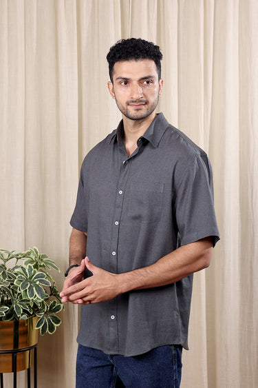 Charcoal Hand Dyed Rayon Flax Men Shirt Half Sleeves MSHHS252C38