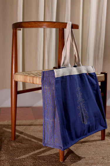 Blue Hand Block Print Duck Cotton Tote Bag TOTBG252C15