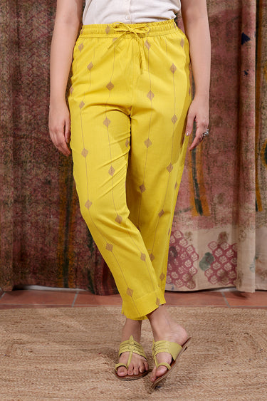Yellow Bagru Cotton Dobby Women Ankle Pant WAKPT253C11