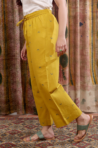 Ochre Dobby Buti South Cotton Women Flared Pant WFLPT252C69