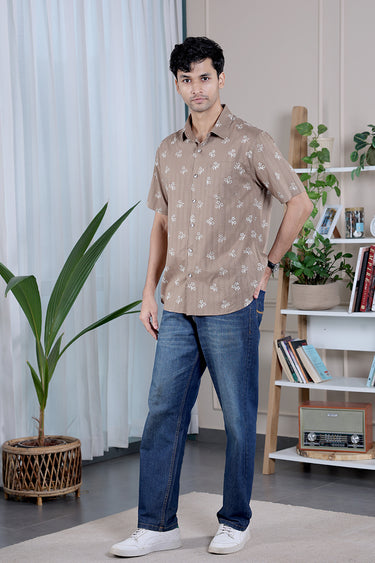 Cool Brown Sanganeri Cotton Dobby Men Shirt