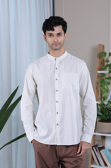 Natural Stripes Natural Cotton Linen Men Shirt