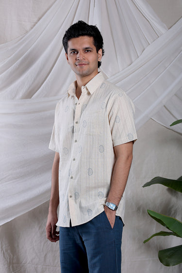 Steel Grey Sanganeri Natural cotton Linen Men Shirt