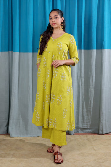 Bright Mustard Sanganeri Cotton Dobby Women Long Kurta Long Sleeves WLKLS253C63