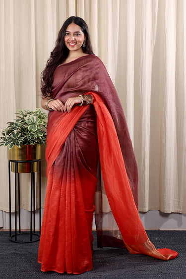 Red Purple Ombre Chanderi Zari Stripes Saree SAREE252C136