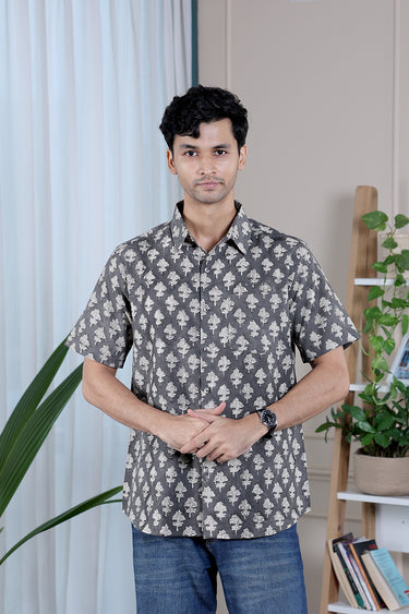 Dull Grey Bagru Lite Cotton Flax Men Shirt