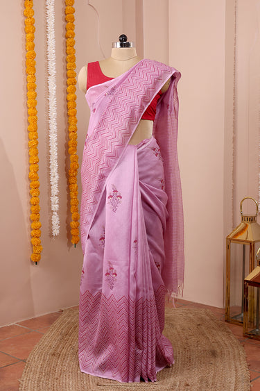 Lavender Sanganeri Chanderi Silk Saree SAREE252C44