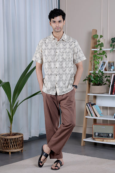 Black Grey Bagru Lite Cotton Flax Men Shirt