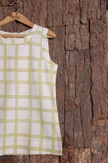 Olive Sanganeri Cotton Flax Women Short Top